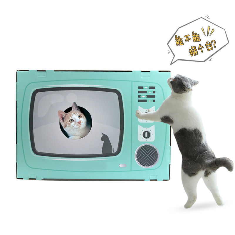 Drapak dla kota Retro kształt telewizora Salon dla kota z drapakiem Tektura falista Drapaczka do łóżka w jaskini