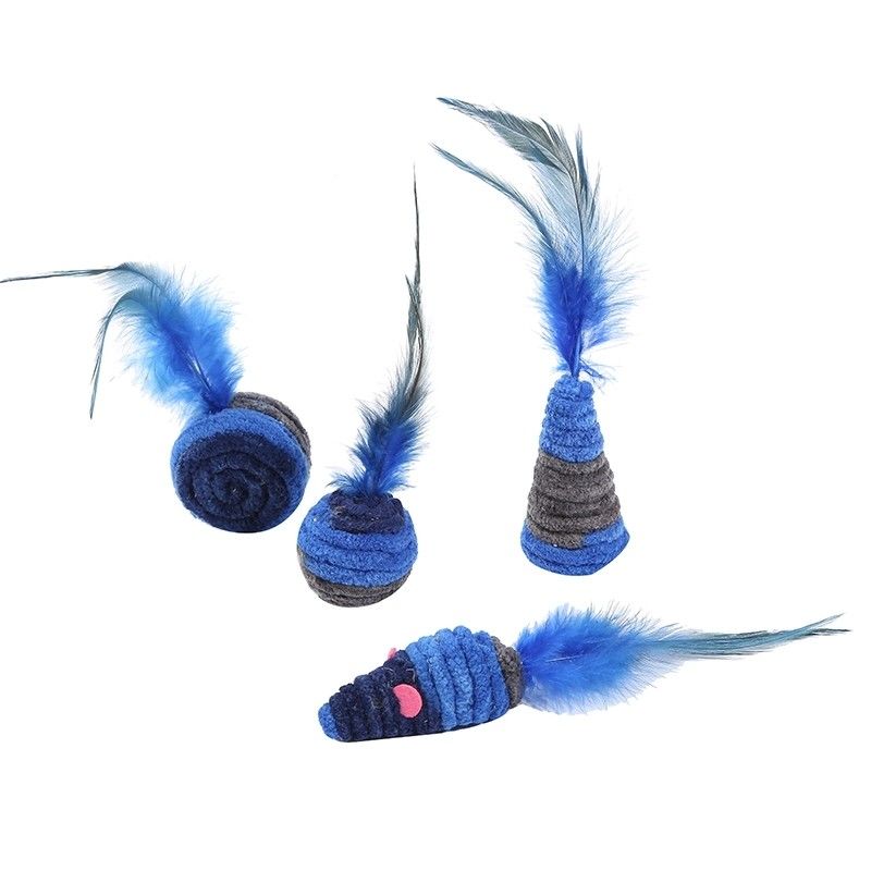 Self Excited Cat Pet Toys Dark Blue Feather Mouse Cat Toy Anti Depression