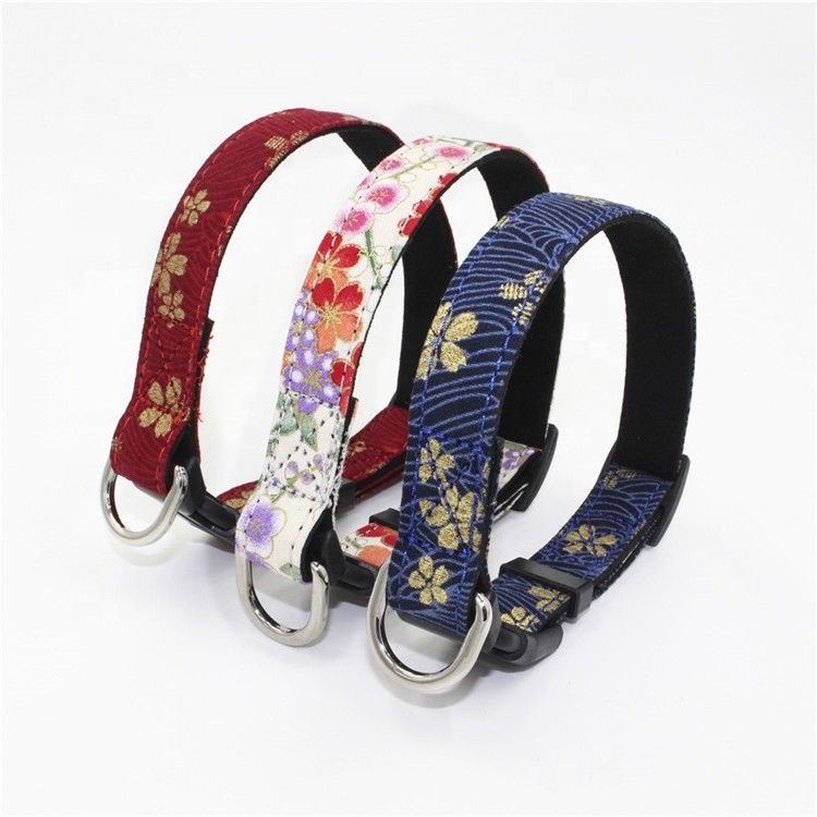 Drukowane Sakura Suede Substrate Zestaw smyczy obroża dla szczeniaka z D Ringami w stylu japońskim