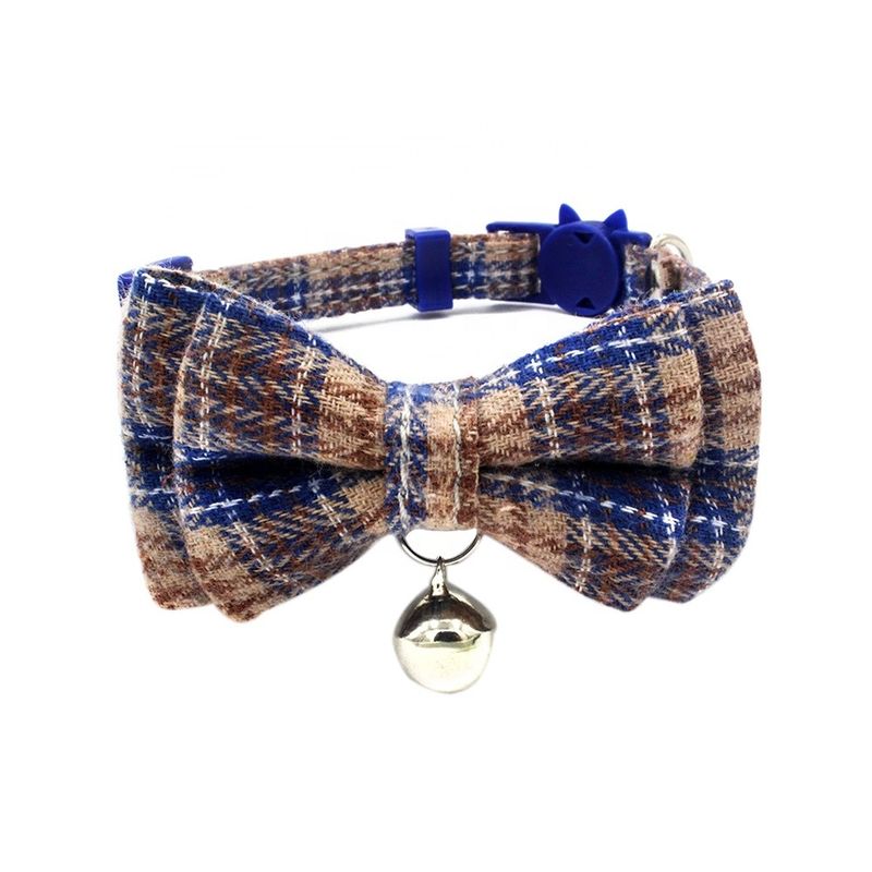 Scottish Tartan Bowtie Klamra bezpieczeństwa dla kota z dzwonkiem Regulacja szerokości 13-22 cm